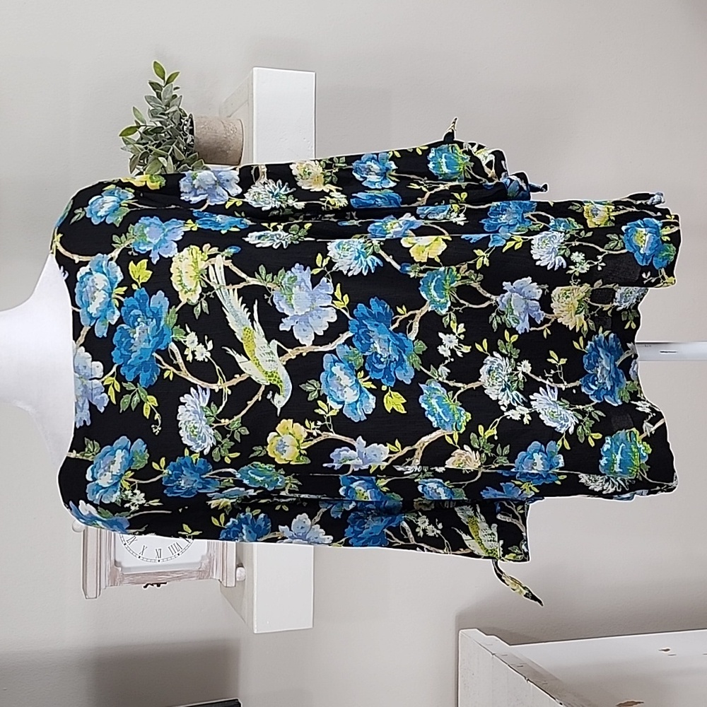 J. Jill Boatneck Textured Floral Bird Print Rayon Top